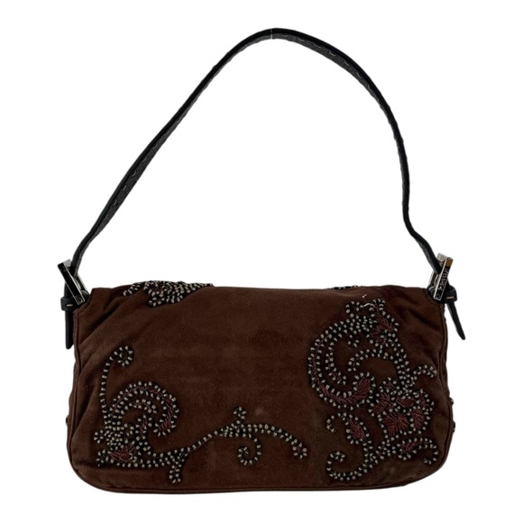 Fendi Embroidered Suede Baguette Shoulder Bag - Picture 4 of 9